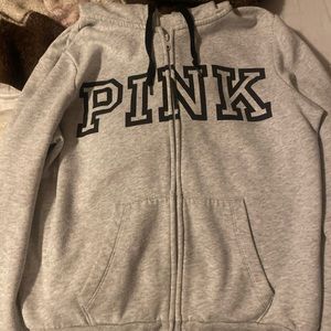 LIGHT GREY PINK VICTORIA SECRET ZIP UP!!